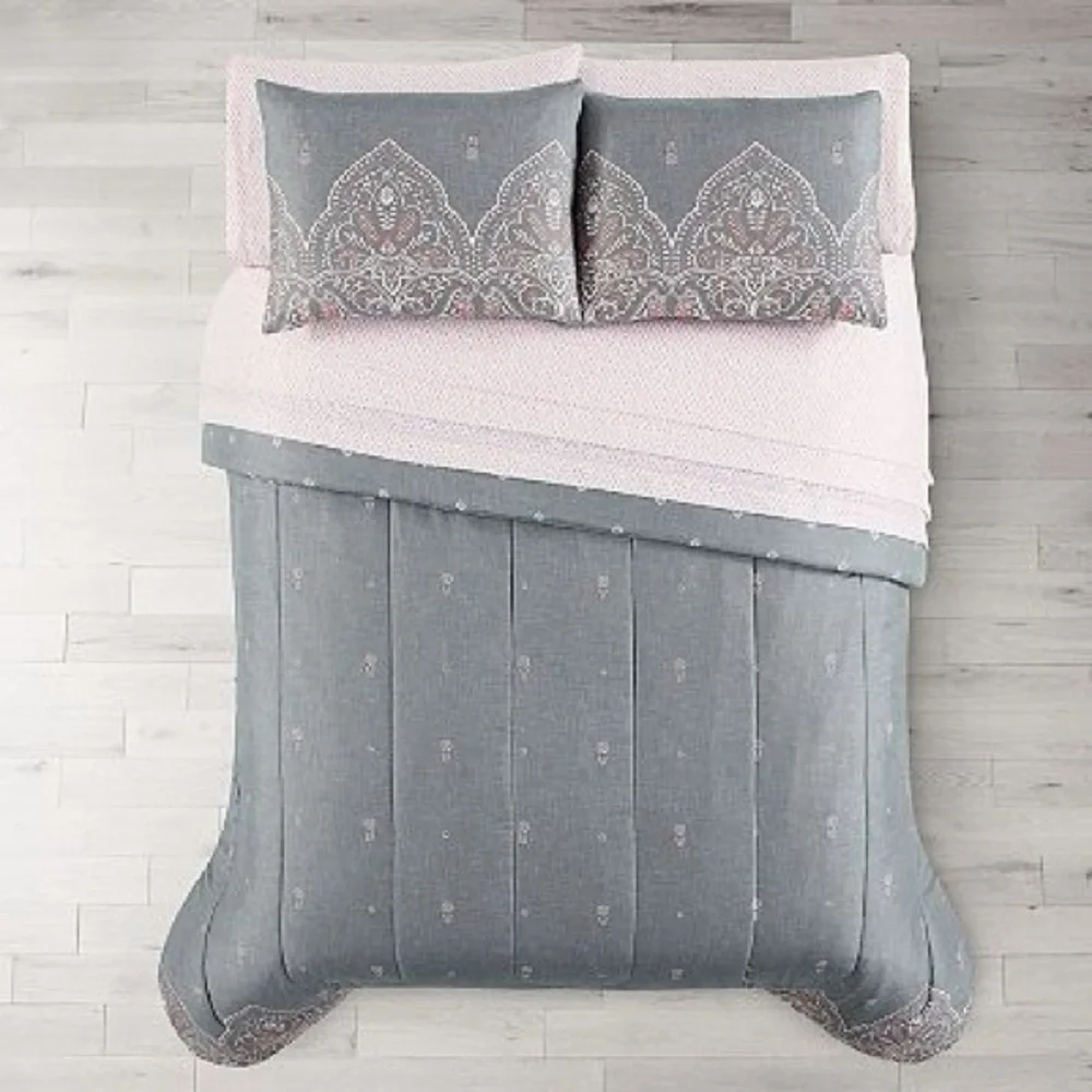 New King Size 9 Pc The Big One® Evelyn Paisley Reversible Comforter Set w/Sheets